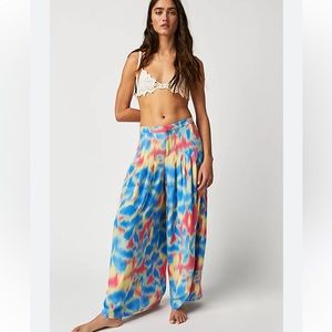 Free People Wild Child Tie Dye Pleated Wide Leg Pants Size Small